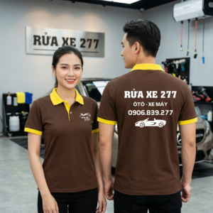 Áo thun đồng phục - Màu nâu phối viền Vàng