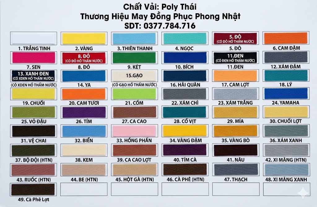 bảng màu áo thun đồng phục ms03 bảng màu áo thun đồng phục ms03